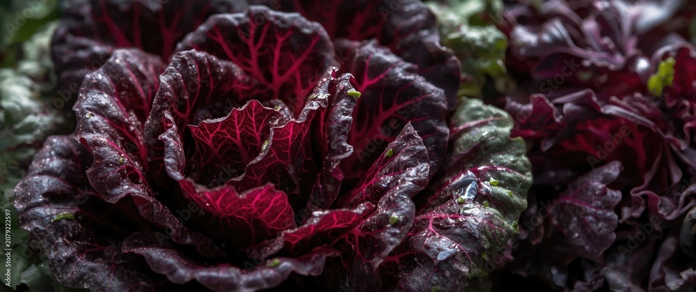Obraz premium Red leaf lettuce with textured leaves close-up