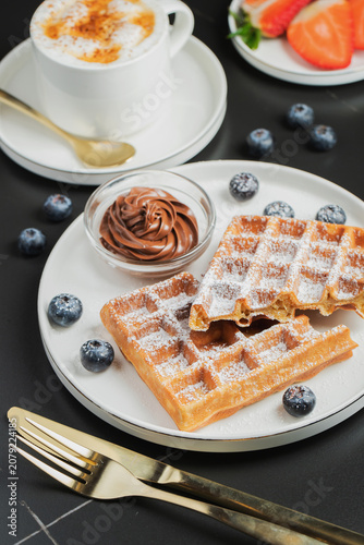 Belgium waffles Homemade waffles with strawberries