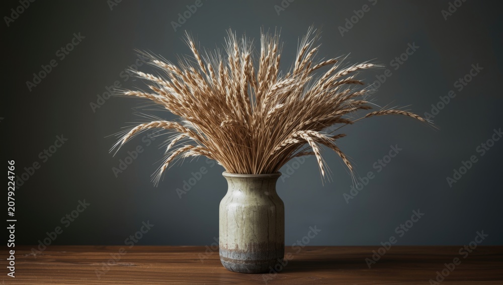 Fototapeta premium Rustic wild rye bouquet in a recycled material vase for eco friendly decor