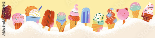 Εκτύπωση καμβά Banner with bold colorful variation ice cream in snow
