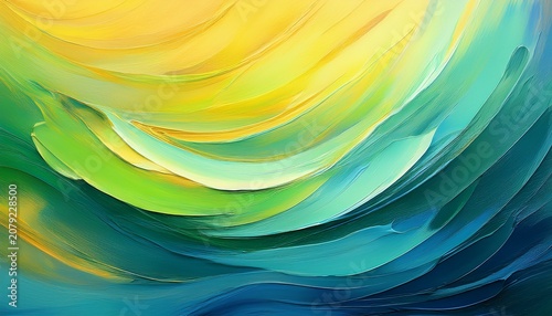 Abstract Brush Strokes In Green Yellow And Blue Hues Create A Calming Textured Digital Painting With A Soft Flowing Appearance Abstract Color Combo Background