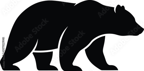 Fotografie Minimalist black silhouette illustration of a grizzly bear side profile