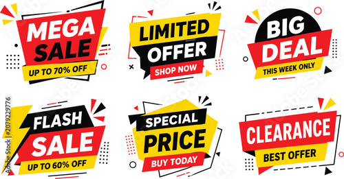 фотографія Modern sale banners with bold typography and graphic elements.
