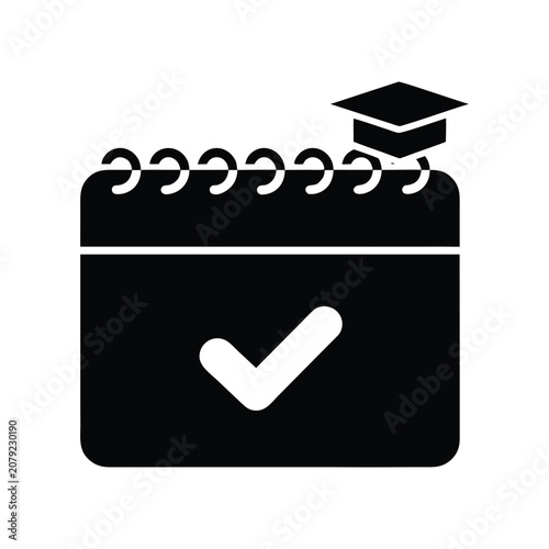 Flat lay graduation cap on black checklist clipboard with white checkmark in minimalist style