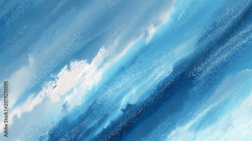 Abstract blue textured painting, vertical brush strokes