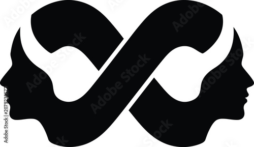 Fotografie Minimalist infinity symbol made from two opposing human head silhouettes