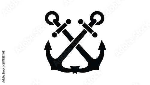 Black crossed nautical anchors icon
