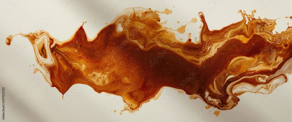 Obraz premium Overhead composition of spilled coffee and tea stains on white table surface copy space