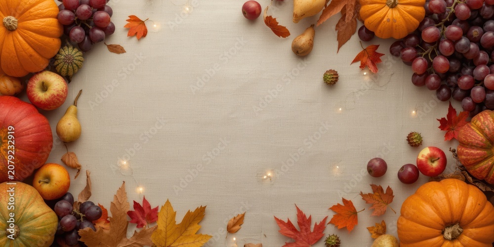 Obraz premium Autumn vegetables and leaves arranged on a table