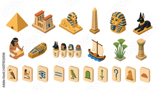 Tableau sur toile Egyptian hieroglyphic symbols and objects.