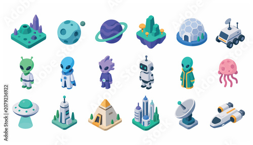Space toys and alien figures.