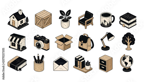 Various office and home objects.