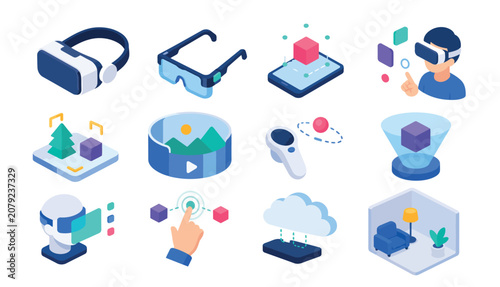 Virtual Reality Technology Icons Set.