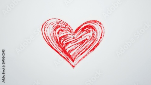 Red heart sketch on white paper background