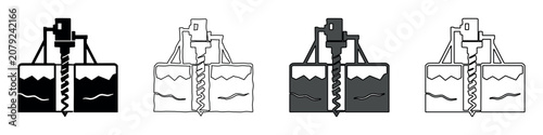 Cuadro en lienzo Drilling rig icon showing soil layers and a drill bit penetrating the ground