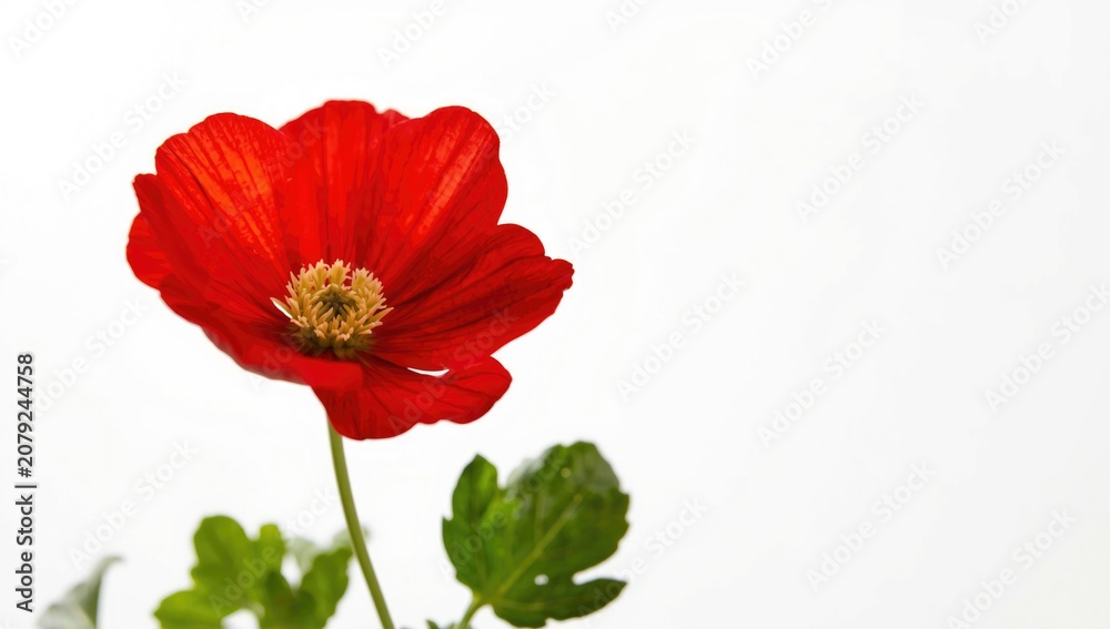 Fototapeta premium Focused image of red nasturtium bloom in studio with white background and clear detail with copy space