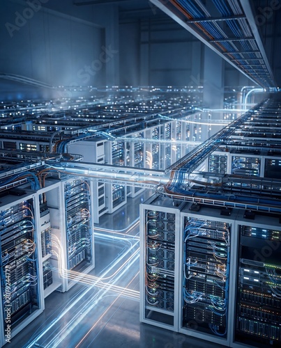 Hyperscale AI data center with interconnected server infrastructure