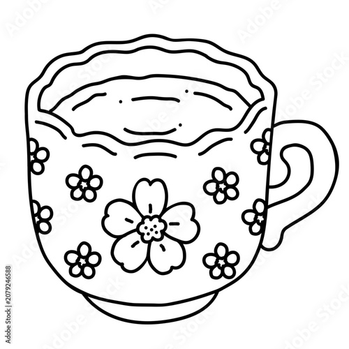 Handdrawn Flowers Cup of Matcha Coloring Page  Illustration 