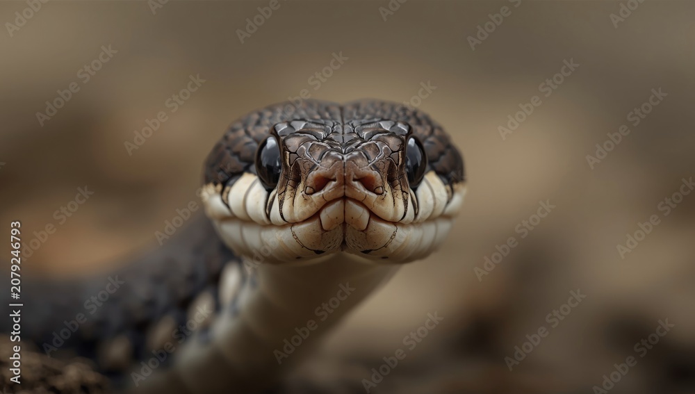 Obraz premium Portrait of a baby viperine water snake captured with macro lens sharpness