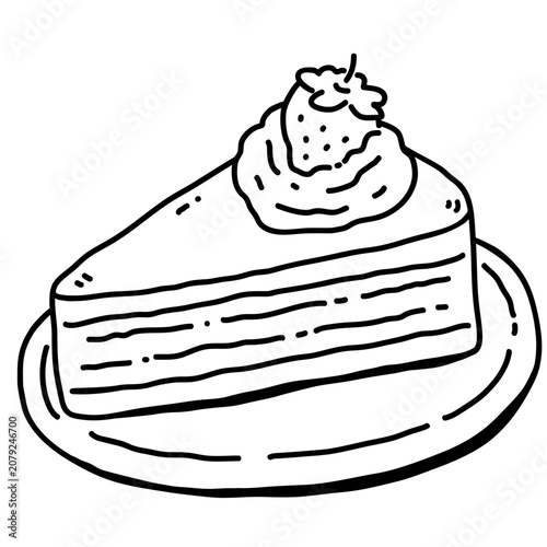 Matcha Strawberry Cake Coloring Page Illustration