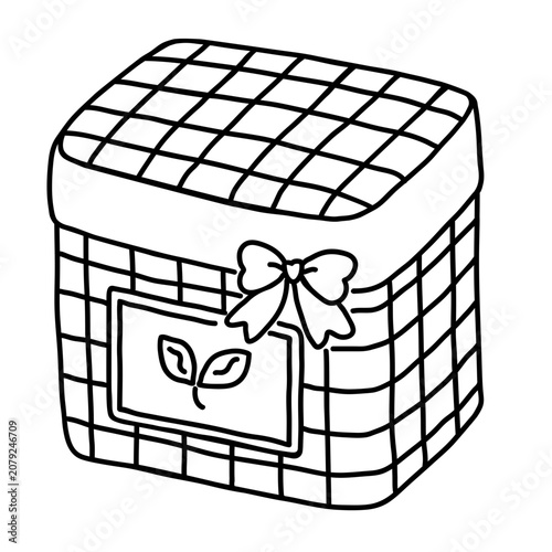 Blue Gingham Matcha Box Coloring Page Illustration
