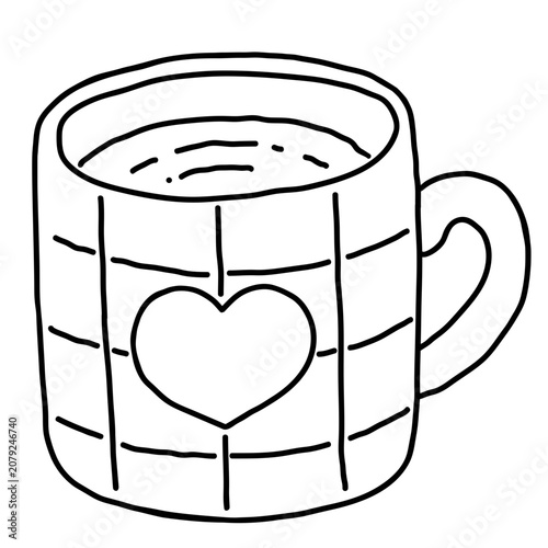 Cute Matcha Latte in a Heart Mug Coloring Page Illustration