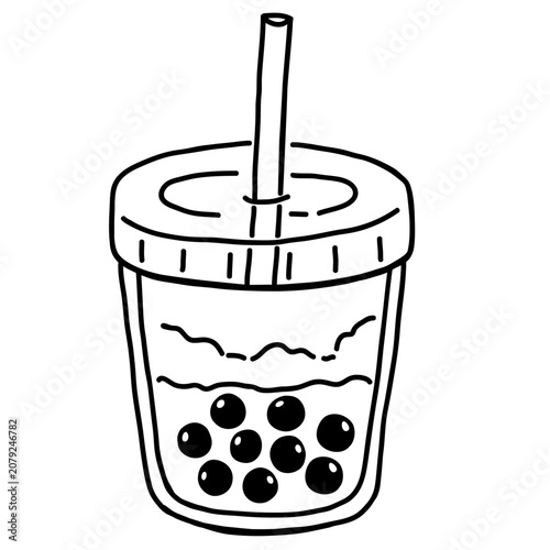 Matcha Latte Boba Tea Drink Coloring Page Illustration