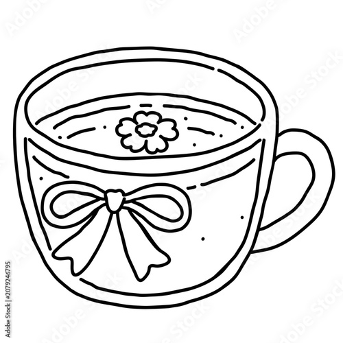 Cute Matcha Tea with Sakura Flower Coloring Page Illustration