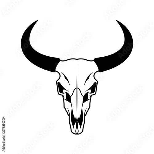 Stylized buffalo skull icon with long curved horns and symmetry