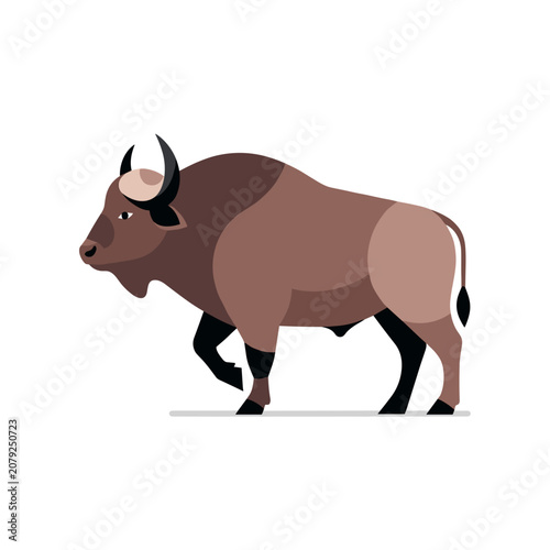 Simple brown buffalo illustration in a calm walking posture