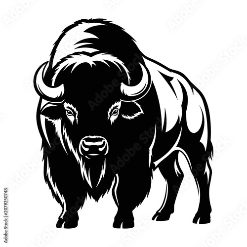 Solid black buffalo mascot logo standing in a powerful stance