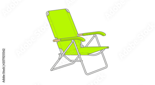Green folding beach chair icon for summer vacation and relaxation