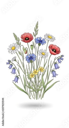 Delicate Wildflower Bouquet Arranged on Clean White Background