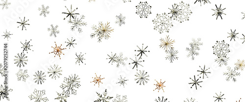 Fotografie Beautifully detailed snowflakes scattered across a white background during winte