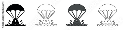 Fotografia Parachute landing on water icon set in four different styles