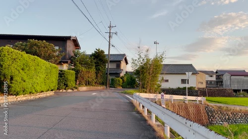 Quiet Village Street in Rural Japan at Sunset