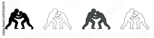 Fotografía Wrestling icons show two athletes in a grappling stance, black and white styles