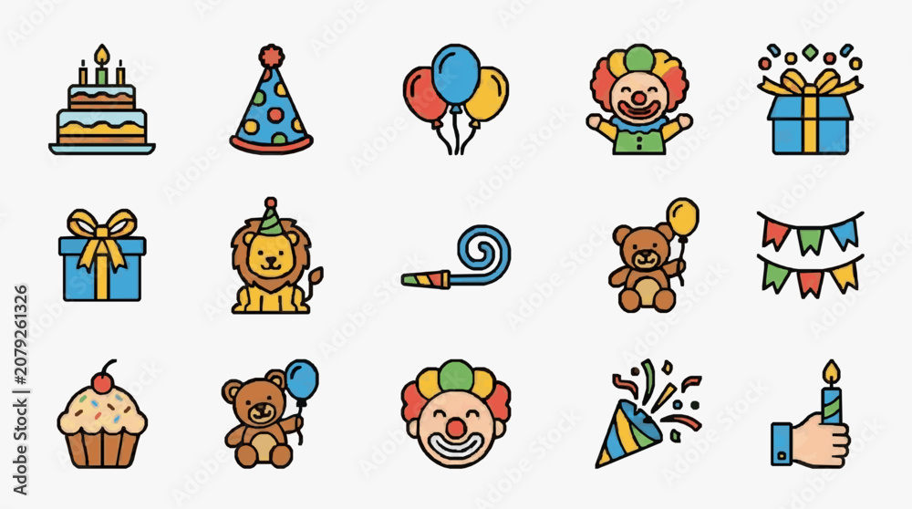 Fototapeta premium Illustrated Birthday Party Celebrations.