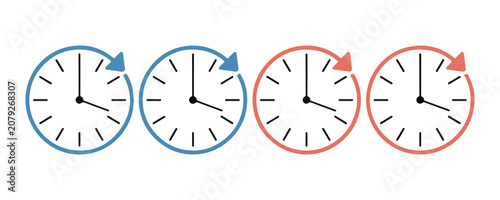 Time change icons. clocks with arrows showing daylight saving time. vector illustration.