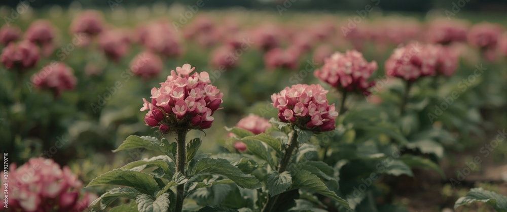 Obraz premium Pink flowers blooming in a field during the daytime