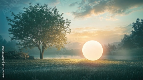 A glowing orb of light floating in a serene landscape, symbolizing hope and the eradication of tuberculosis