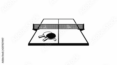 Ping pong table with racket.
