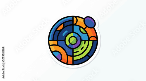 Colorful abstract circular design element.