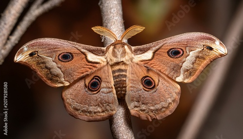 brown moth displaying intricate wing patterns and eyespots