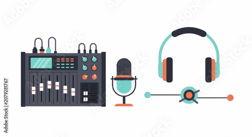 Audio equipment mixer microphone headphones and sound control elements