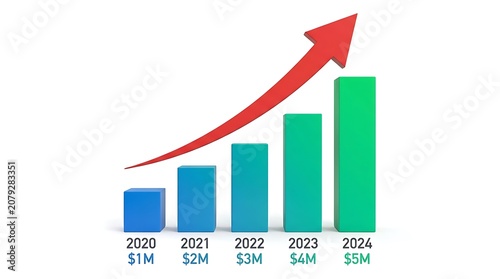 Business growth chart with rising arrow.
