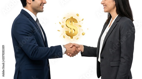 Business partnership handshake with money concept.