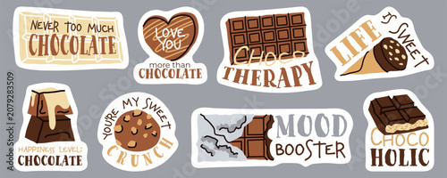 Chocolate bar and sweets sticker set hand drawn vector for packaging