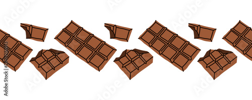 Chocolate bar seamless border vector illustration. Hand drawn pattern for fabric print and sweet packaging design