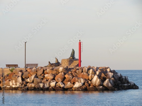 a sealion statue in the harbor of Loreto, Baja California Sur, Mexico